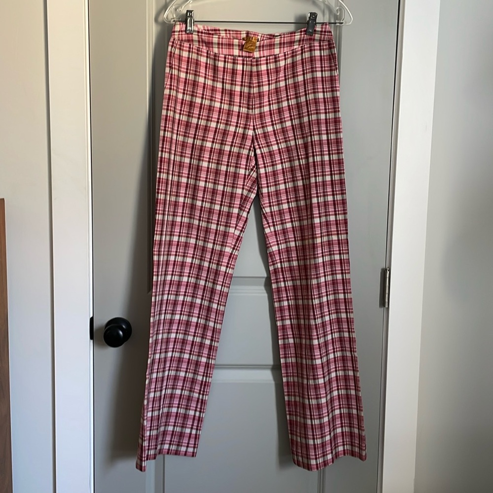 Essendi zip front flat pocket plaid women’s trousers, size 4